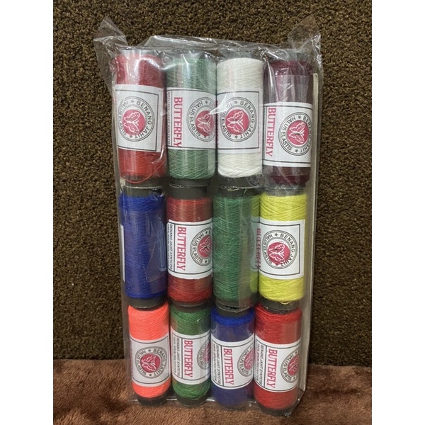 Benang Jahit 12pcs  Benang Jahit Super Draw Murah isi 12roll / Benang Jahit 12pcs Butterfly warna / Benang jahit super draw warna