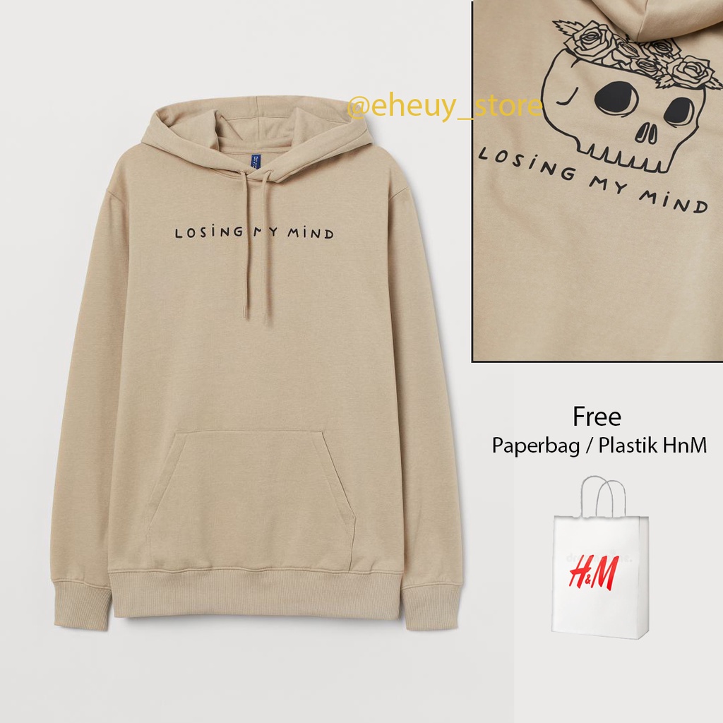 Hoodie H&amp;M Losing My mind Cream pria wanita Sweater Hnm losing my mind