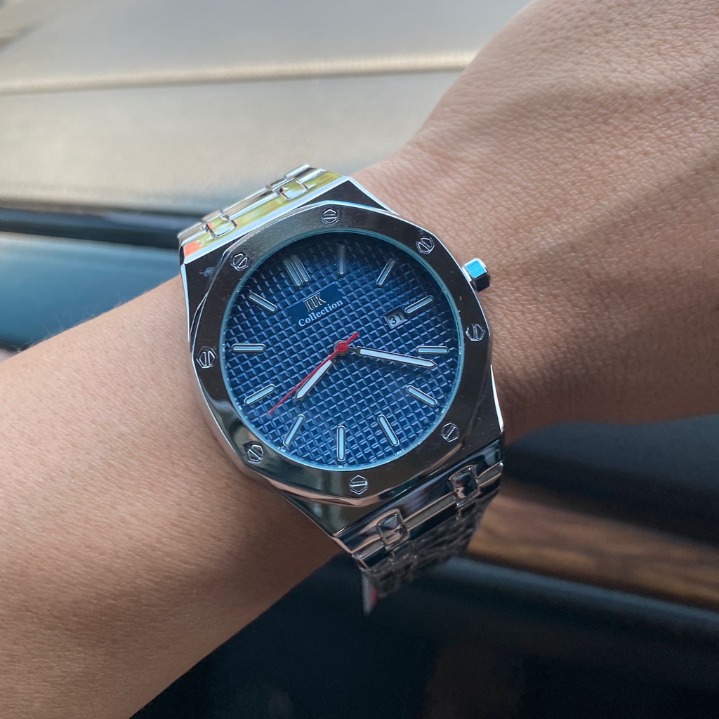 Jam Tangan Pria IIK Silver Biru Stainless Steel Ada Tanggal Keren / Jam Tangan Pria Analog Anti Air 