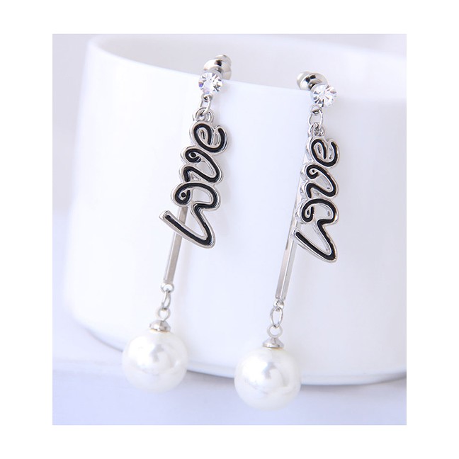 LRC Anting Tusuk Fashion Gold Love Pearl Earrings A57433