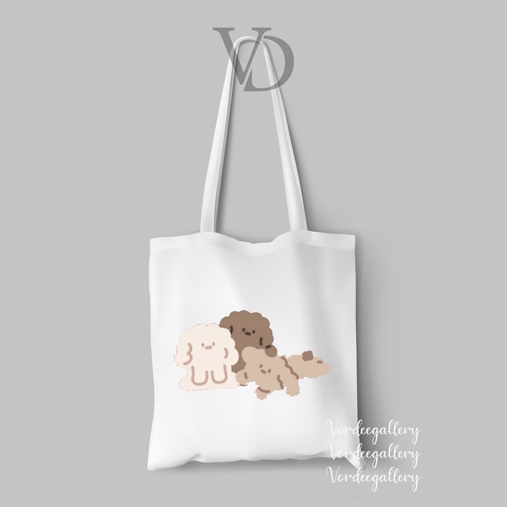 tote bag kanvas gambar puppy cute / tas korea lucu gambar anjing