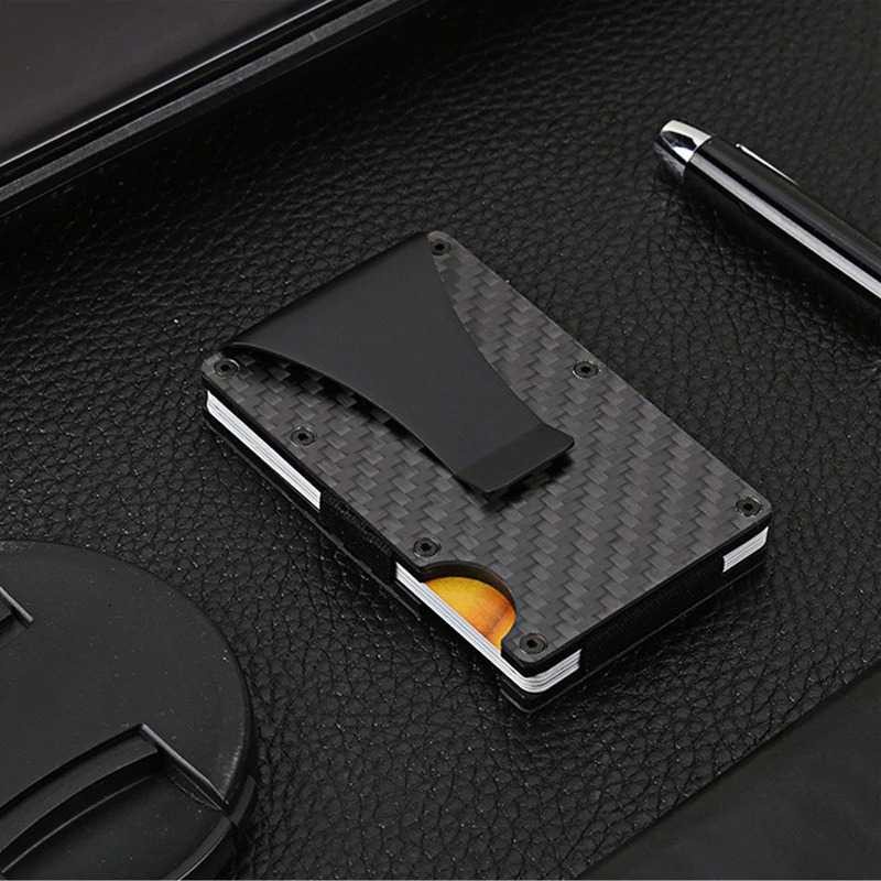 Dompet Kartu Slim Carbon Fiber Card Clip Holder Purse - Black