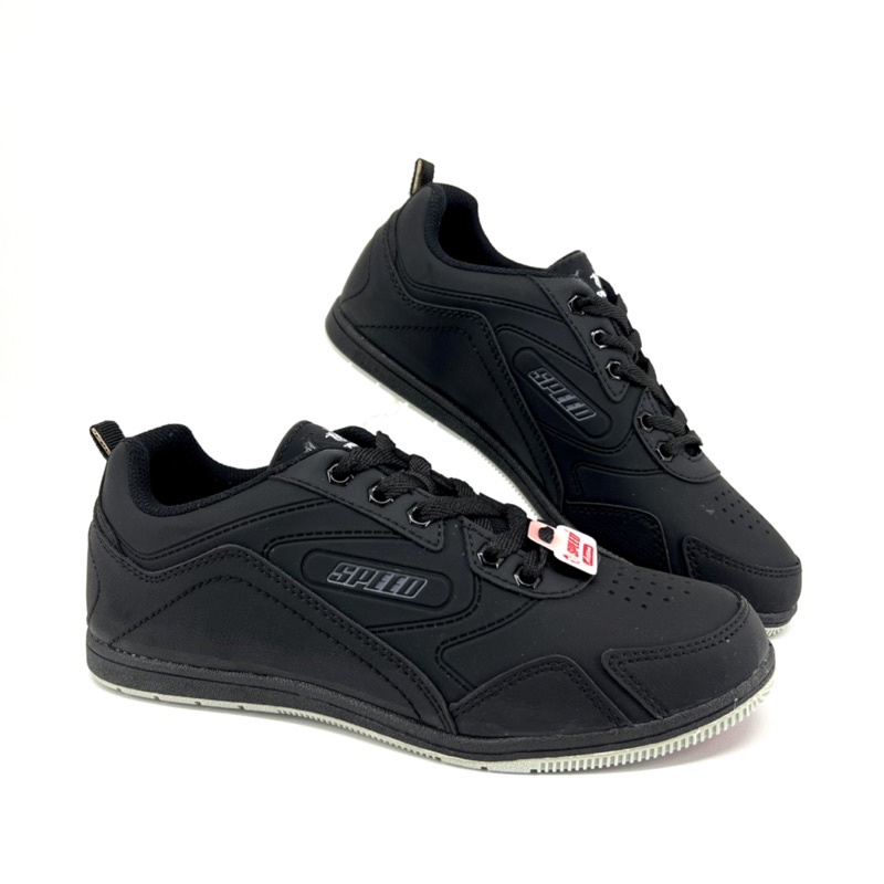 Sepatu Sekolah Hitam Polos SPEED by LOGGO ALL FRONTIER LO KAIKA / LO KAMIL / LO KAIPO / LO KABIL (37-42)