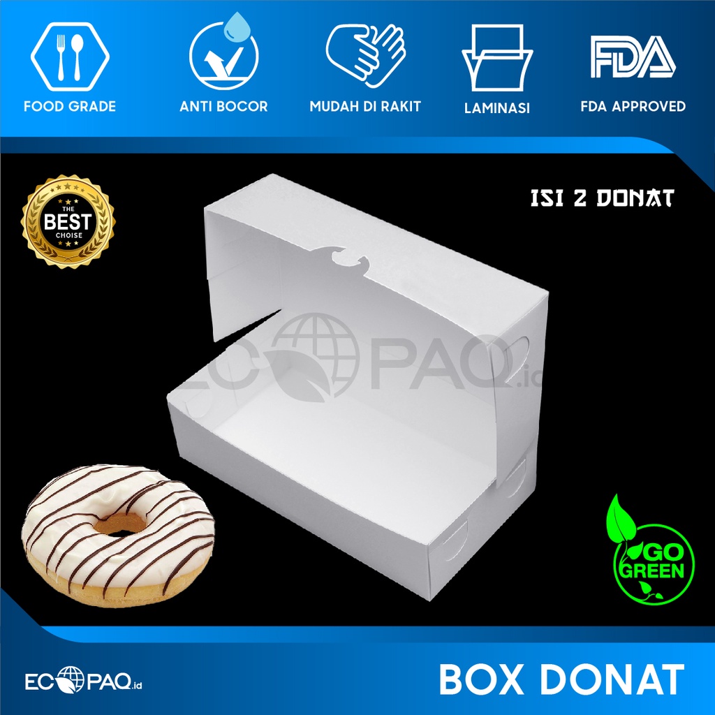 Box Donat - Kotak Donat - Dus Donat Donut - PUTIH- Isi 2 (50 pcs)