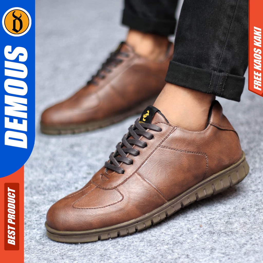 Sepatu Formal Kasual Pria Kulit Pu Pantofel Kerja Hitam Coklat Demous Pedra