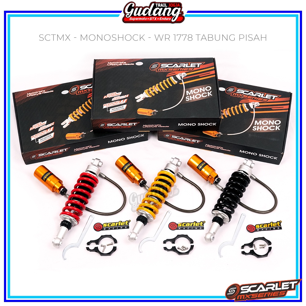 Shock Belakang Monoshock Scarlet KLX 1768 CRF 150L 1758 WR 155 1778 Double Adjuster Tabung Pisah