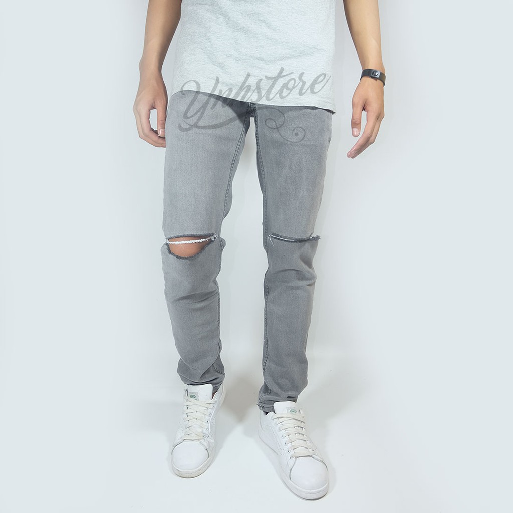 CELANA JEANS PRIA SOBEK LUTUT ORIGINAL SLIM FIT ABU ABU CELANA JEANS PRIA SOBEK LUTUT ORIGINAL SLIM FIT ABU ABU