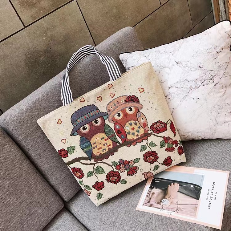 Tas Tote Bag Wanita Besar Kanvas Import/Women Tote Bag/Tas Selempang Wanita/Tas Motif Owl