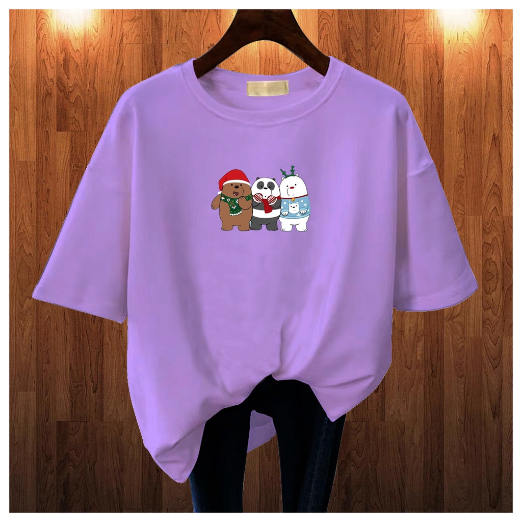 CALVIERO SHOP - BAJU KAOS ATASAN WANITA PRINT WE BEAR MERRY CHRISTMAS LOGO GALAXY PRINT