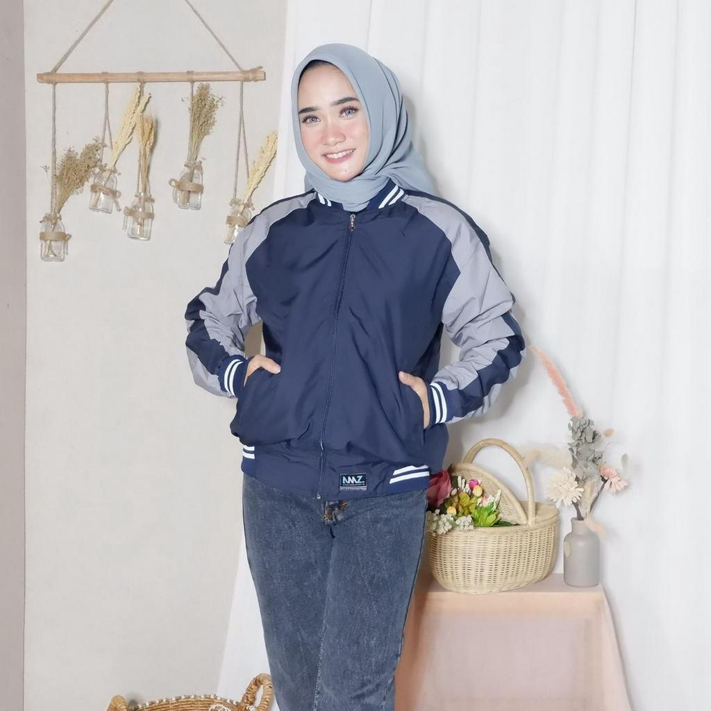 AMZ JACKET Jaket Wanita Boomber Bolak-Balik Bahan Parasut Premium Model Korean Style Kekinian Terbaru Murah Bisa COD Warna Navy Tosca Orange Biru Pink