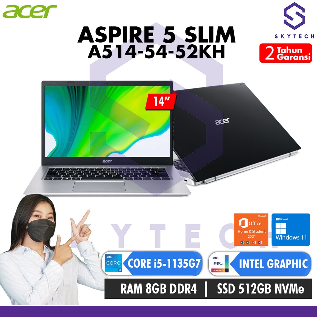 Jual LAPTOP ACER ASPIRE 5 A514 (52KH) INTELi5 8GB 512GB WIN11+OHS