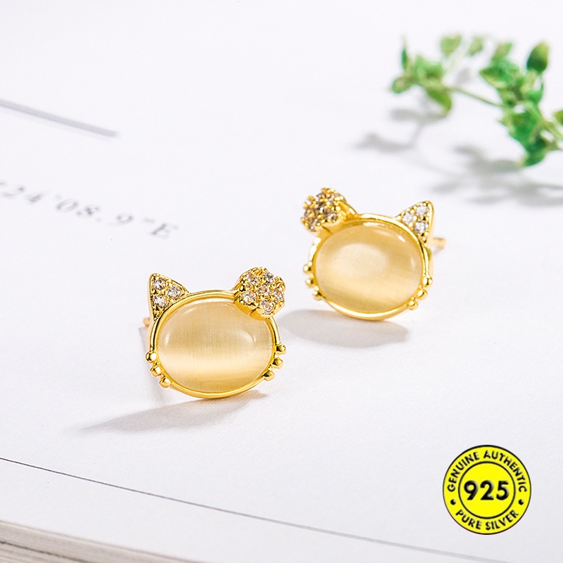 Anting Opal Kucing Warna Emas Untuk Wanita