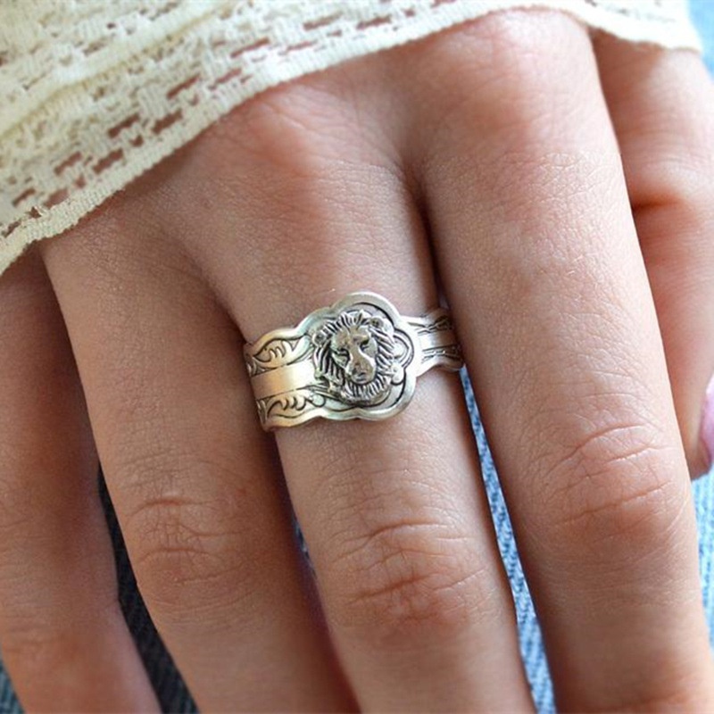 Cincin Desain Singa Bahan 925 Silver Alloy Gaya Vintage Untuk Pria Dan Wanita
