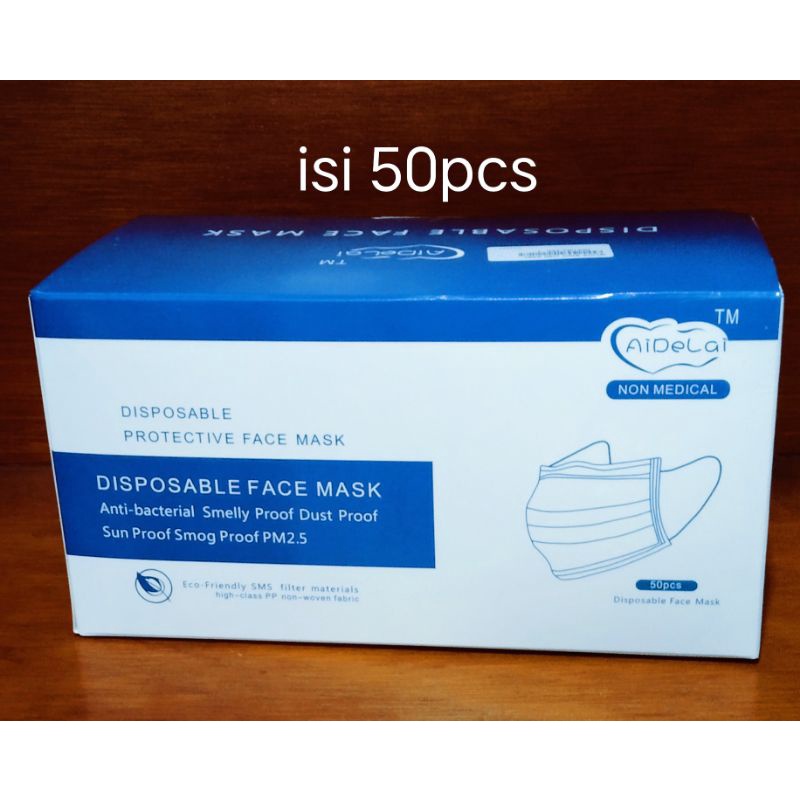 masker isi 50pcs masker medis antibacterial dewasa 3 ply