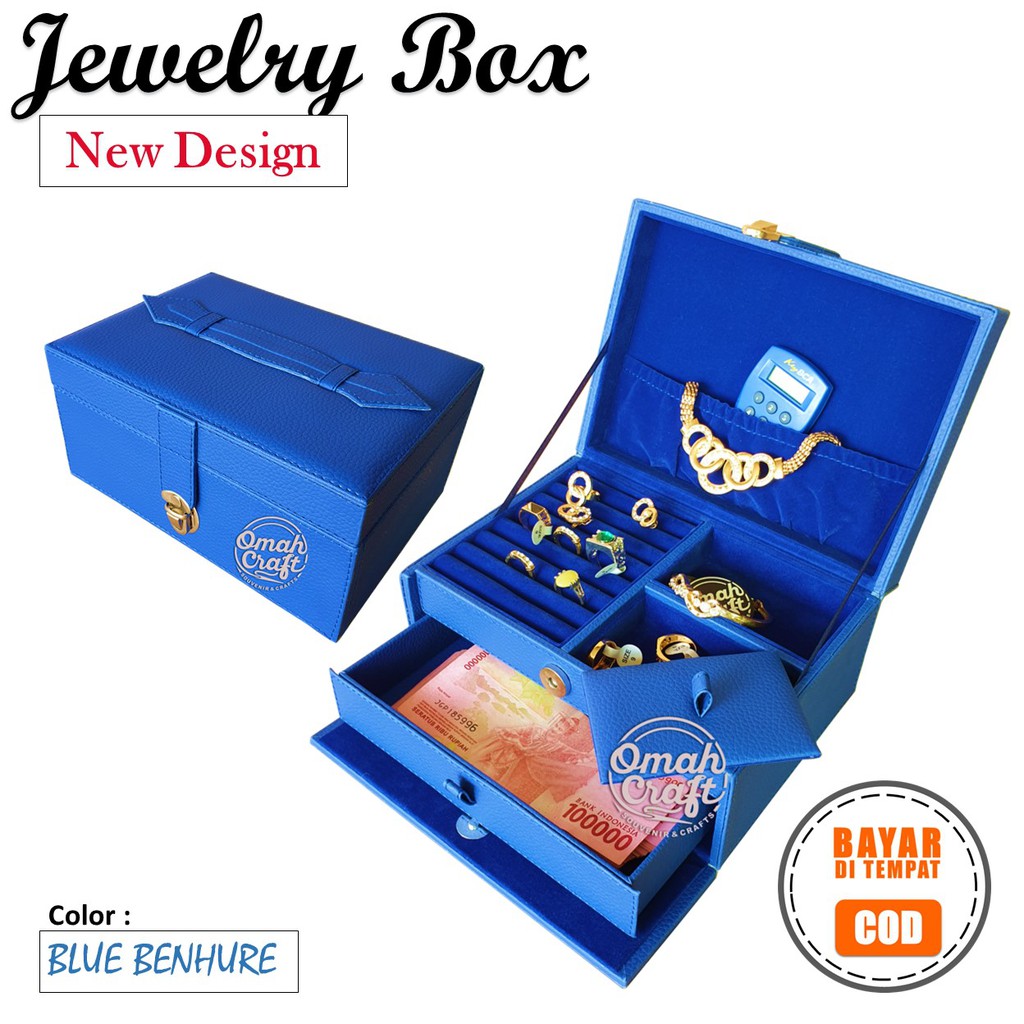 Kotak Tempat Perhiasan dan Aksesoris Cincin Gelang Kalung / Jewelry Box BIRU BENHURE