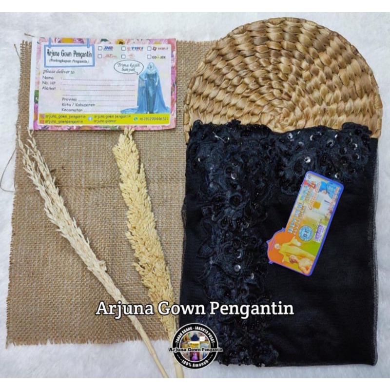 [TERMURAH] Selendang Bordir Payet || selendang akad || Selendang Pengantin Payet-Hitam