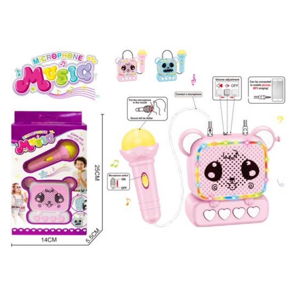 Mainan Anak Microphone Music Box Karaoke Dengan Microphone Koneksi Hp