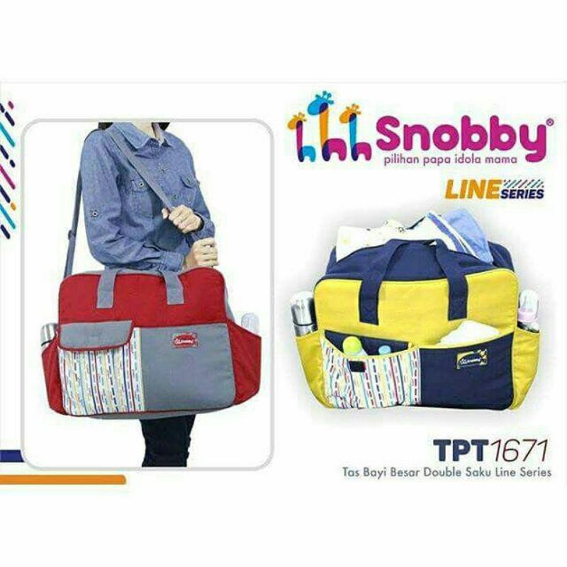 Tas Bayi Besar Snobby Double Saku Line Series TPT 1671 TAS BAYI BESAR line series snobby TPT1671 snoby snooby snobi Tas perlengkapan Tas bayi Besar line series snobby TPT1671 snobby Tas travell bayi tas popok Tas Samping Snobby