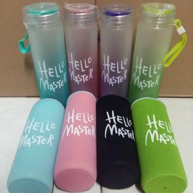 Botol Minum Kaca B-72 - Botol Minum Hello Master + Free Pouch