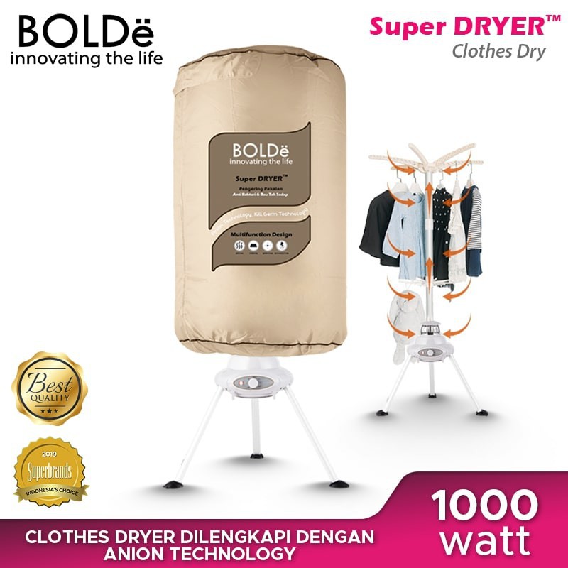 BOLDe SUPER DRYER - Pengering Pakaian Listrik dengan Kapasitas 10 kg, Dimensi 400x230x250 mm, Berbahan Alloy