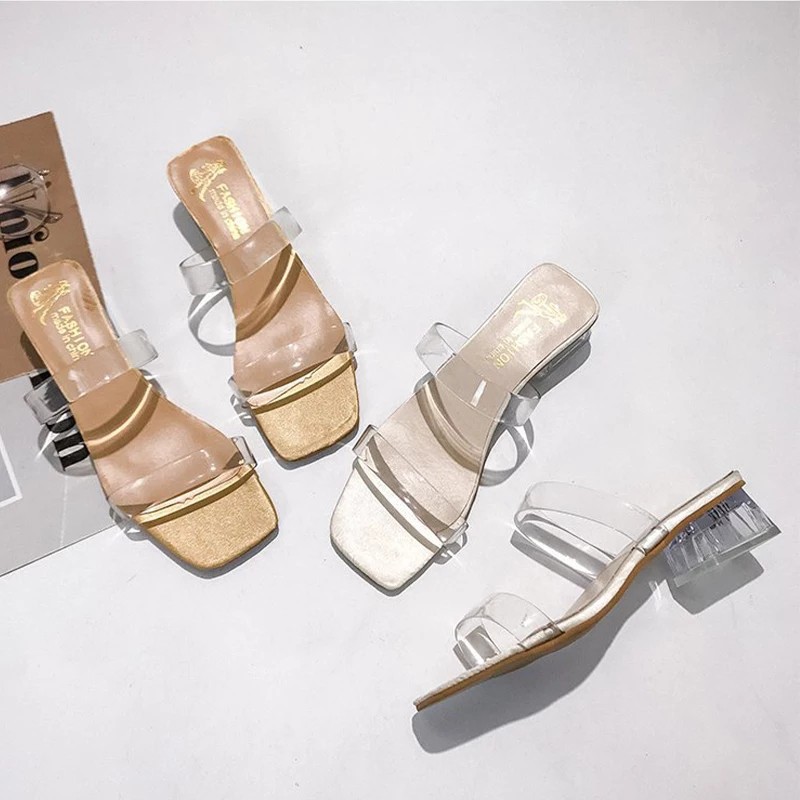 [LOKAL] DOMMO - D5060 Sandal Hak Kaca Jelita Hells kaca Wanita Pendek Heel