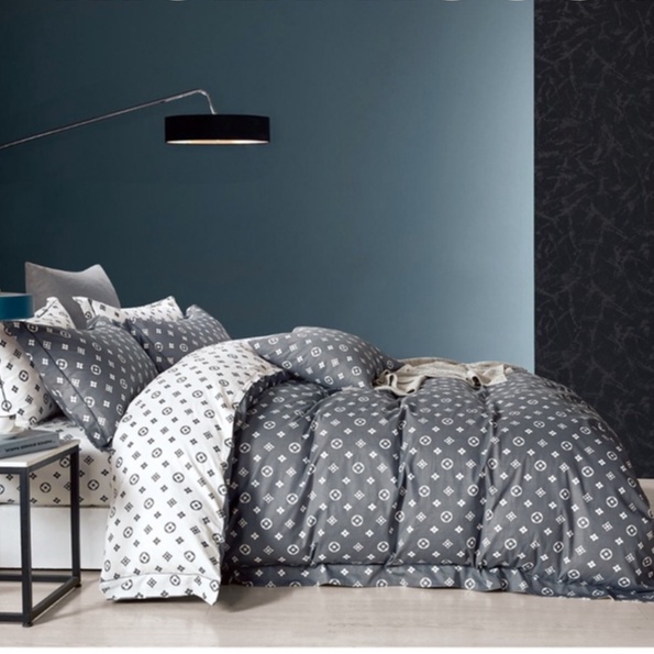 Kain Sprei Katun Jepang Motif LV abu (2 KAIN) K-3930