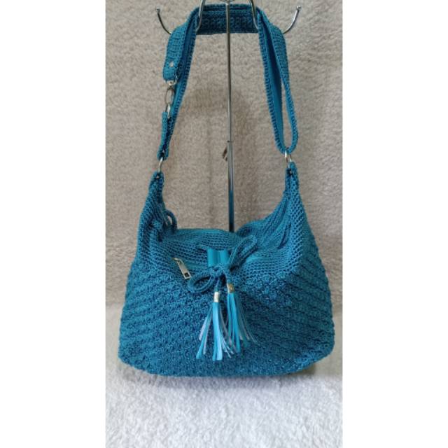 Tas Rajut Candy Serut Kecil Biru Tosca