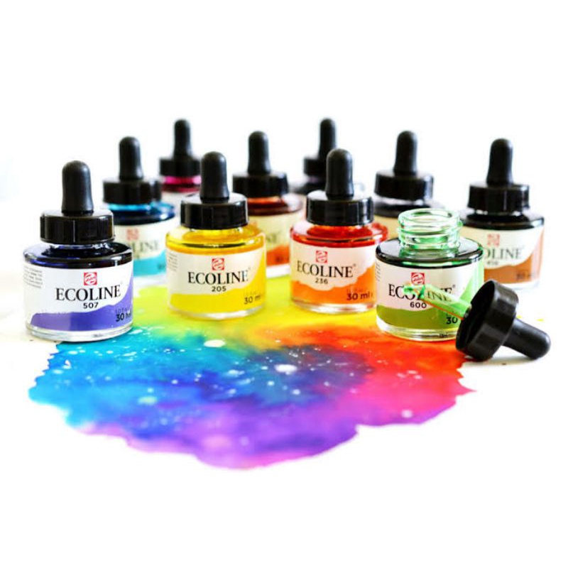

ROYAL TALENS ECOLINE LIQUID WATERCOLOR FOUNTAIN PEN REFILL CAT AIR DALAM BOTOL KACA TINTA REFIL PEN KALIGRAFI