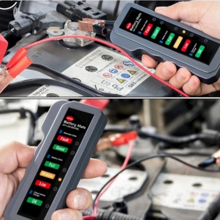 Tester Baterai Digital Alat Cek Tes Aki Accu Mobil Motor Car Battery Tester Baterai Digital 12V 15A 6 LED