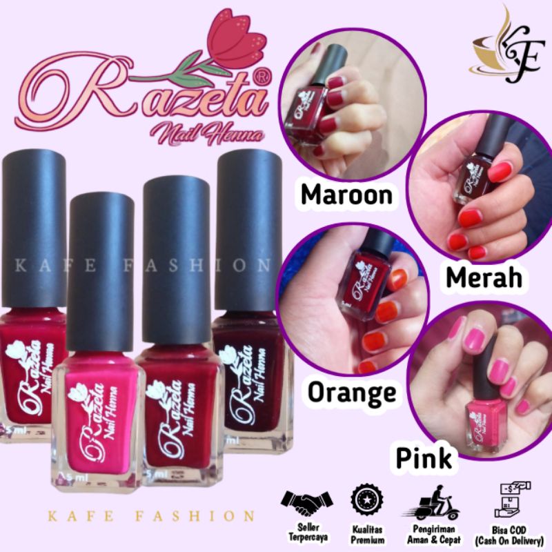 Kutek Halal Razeta Nail Henna Kuteks Muslimah Sah Sholat Hena Kuku Awet Tahan lama Anti Luntur Bukan Tuffah Nauraa Ceria Strawberry Nail Henna