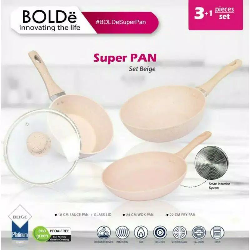 Bolde Super Pan Set 3 in 1 Beige Original Granite Coating Anti Lengket