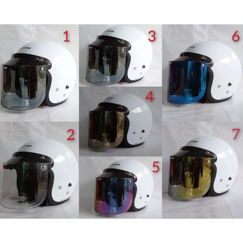 HELM CARGLOSS ORIGINAL CFM RETRO ARMY HALF FACE - WHITE METALIC + KACA DATAR