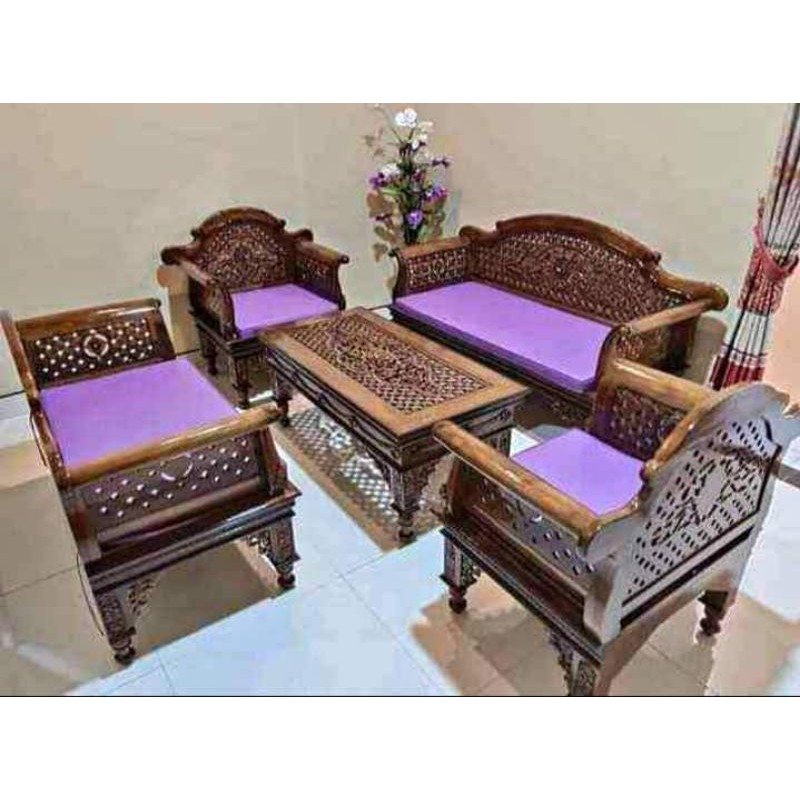 set kursi tamu madura kepang ukir jati jepara/kursi tamu jepara