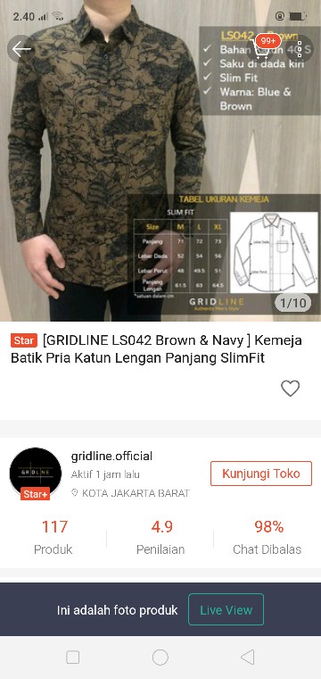 [gridline - Ls042 Brown & Navy ] Kemeja Batik Pria Katun Lengan Panjang Slimfit Premium Halus Tebal