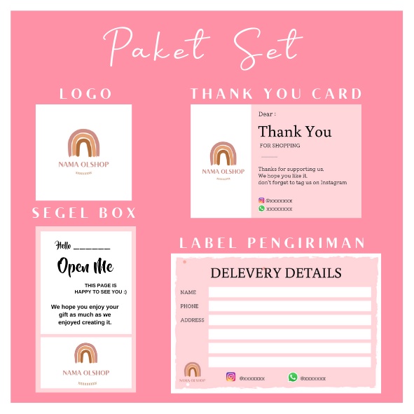 CetakThank You Card, Label pengiriman, Logo, dan segel box Set - percetakan makassar - an cetak maka
