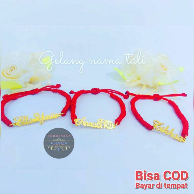 GELANG TALI CUSTOM UKIR NAMA POLOS LAPIS EMAS 24K | ANTI KARAT DAN ANTI LUNTUR
