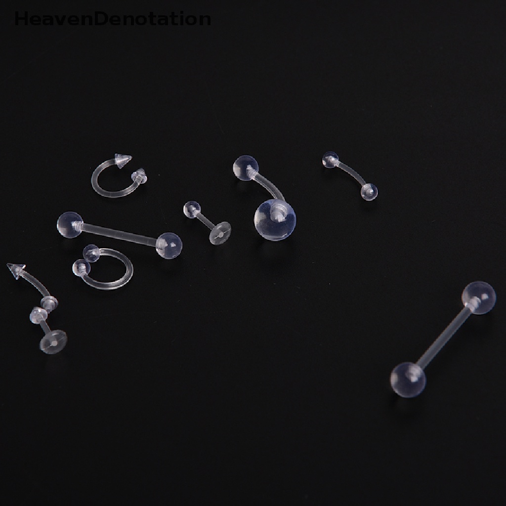 9 Pcs Cincin Stud Tindik Tubuh Perut Lidah Bibir Warna Bening