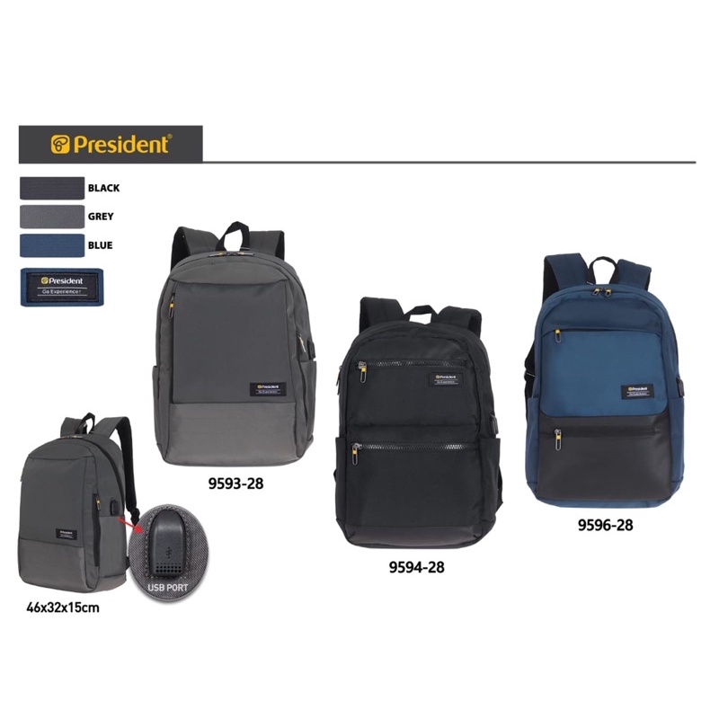 Tas Selempang President BP 9594-28 Backpack 2 in 1 Grey Black Blue