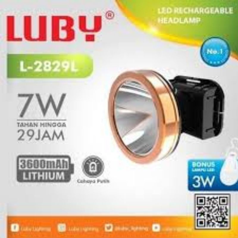 COD Senter Kepala Cahaya Kuning Putih 7 Watt Luby L 2829L Free Dc Lamp