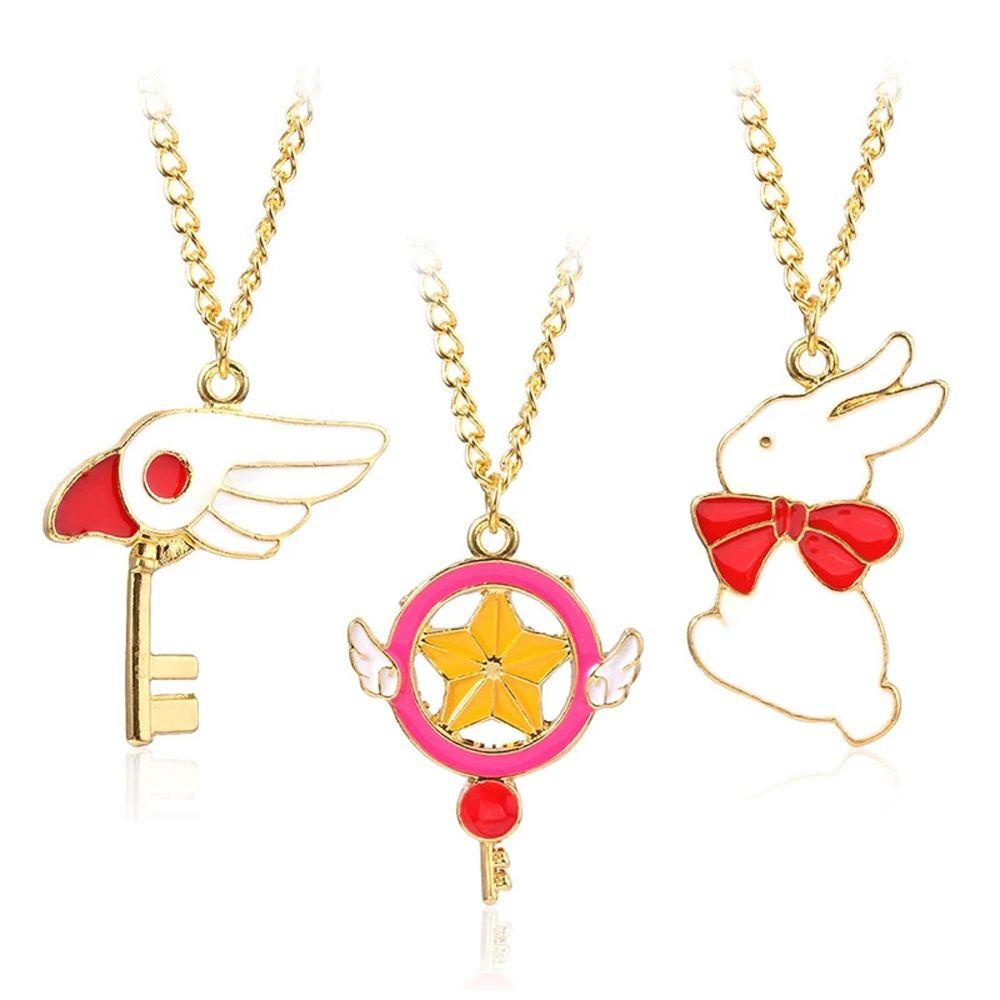 MXBEAUTY Anime Kalung Hadiah Ornamen Perhiasan Hati Gantung Liontin Cardcaptor Sakura Burung Kucing Kelinci Card Captor Necklace