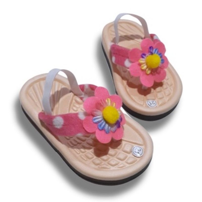 Sandal Jepit Anak Tali Karet Polkadot Bunga