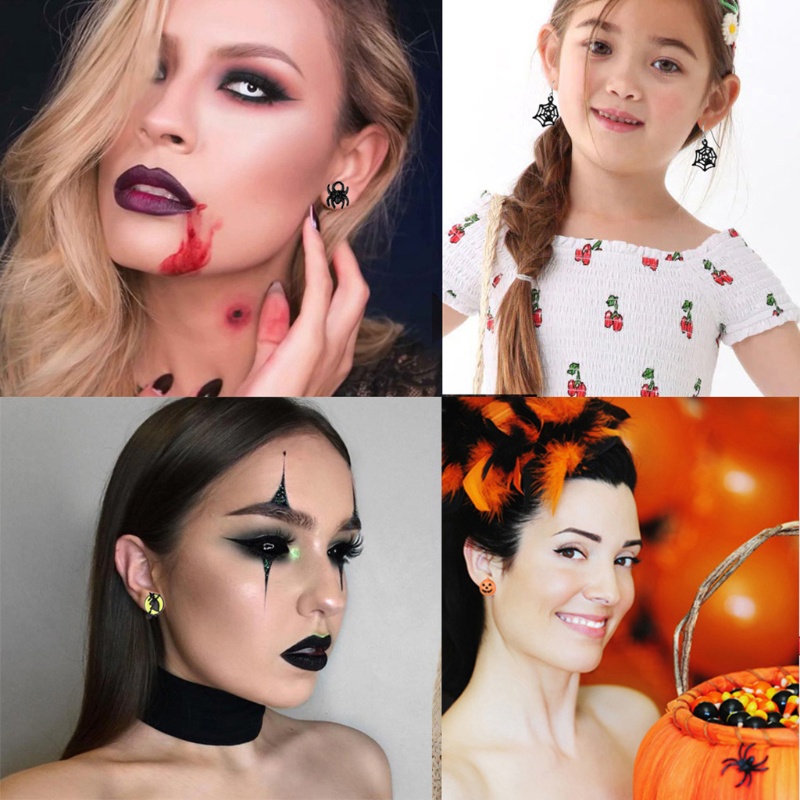 20 Pasang Anting Stud Desain Tengkorak Gelap Untuk Halloween