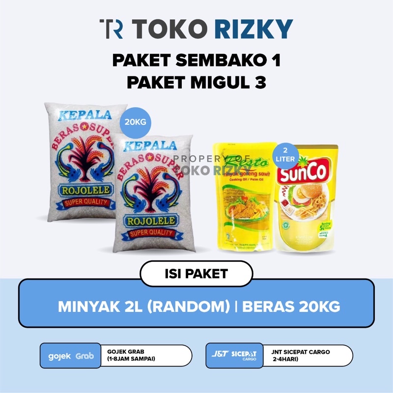 TOKO RIZKY - PAKET SEMBAKO MIGUL | Minyak dan Beras | BERAS 5Kg+1L Minyak | BERAS 10kg+1L Minyak | B