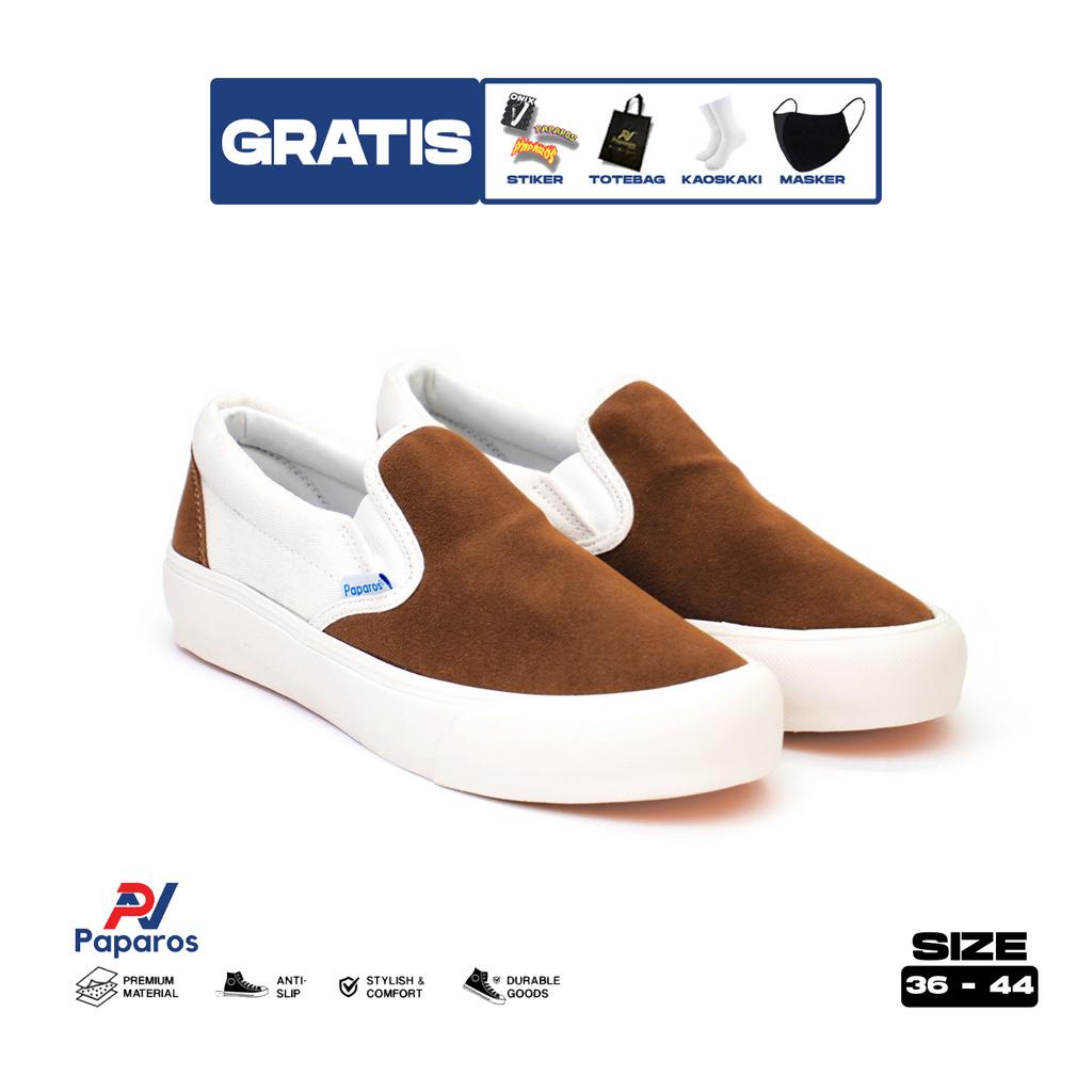 Paparos Footwear - Slip On Tan White - Sepatu Sneakers Casual Pria Wanita Original Unisex Maroon