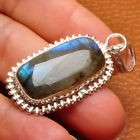 [JWG908] Natural Labradorite Gemstone Pendant 925 Sterling Silver Plated Over Solid Copper 7.5gr