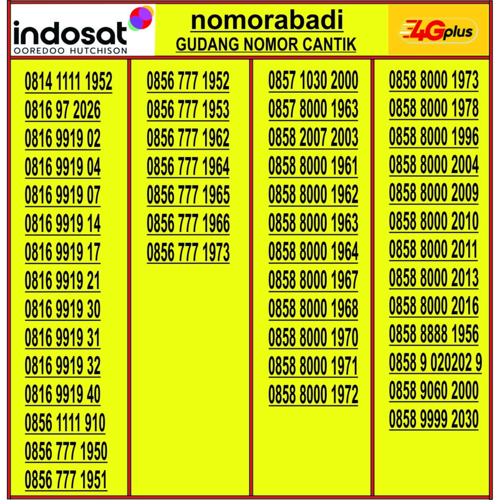 nomor cantik indosat 4G tahun H500