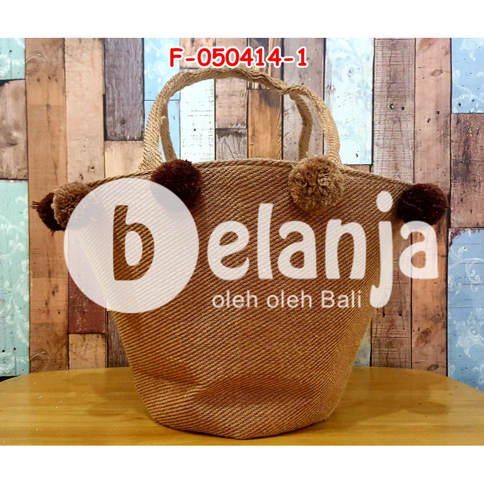 Tas Vintage Goni Besar Pompom / tas anyaman tas piknik prawedding