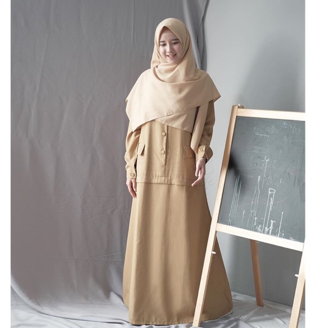 Seragam PNS by Hijab Alila | Seragam Pemda | Baju Keki | Gamis PNS warna Khaki (Preloved)