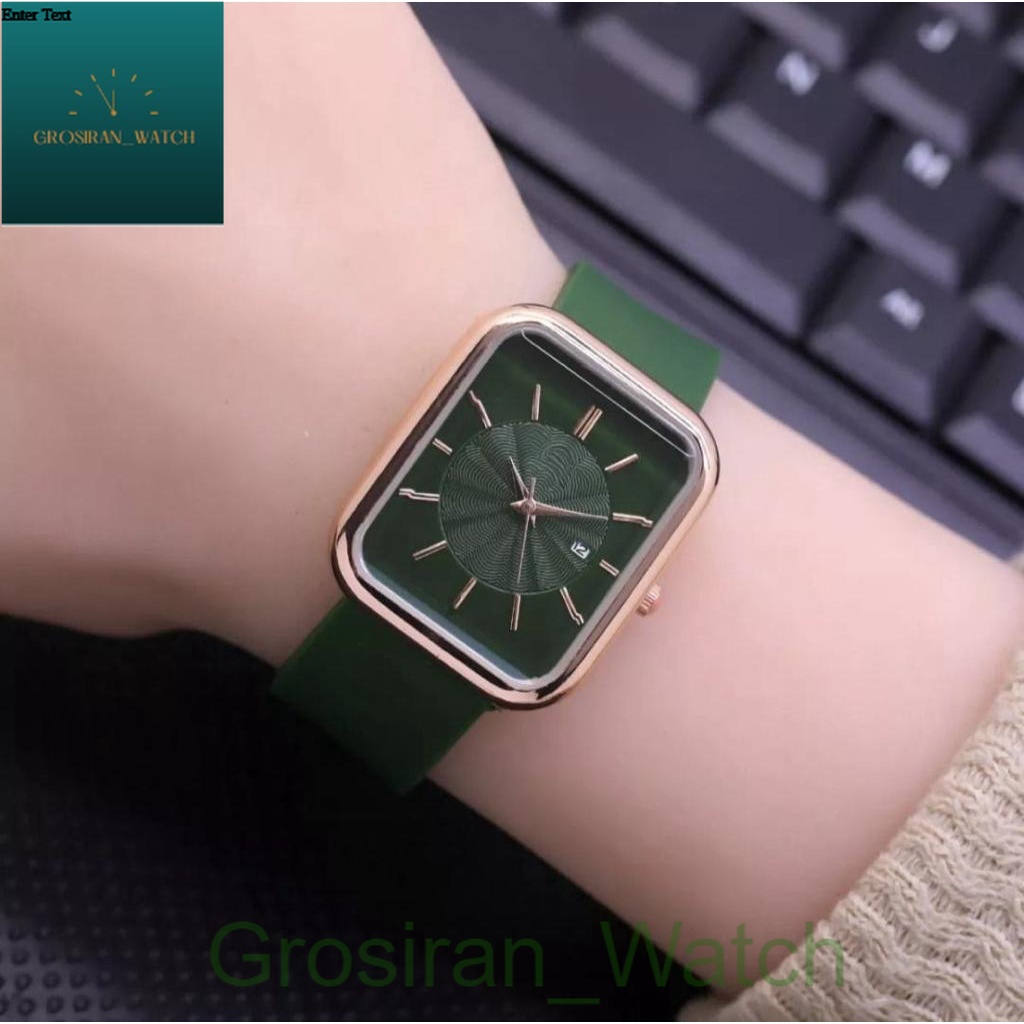 JAM TANGAN WANITA TERBARU 2022 STRAP RUBBER CASE KOTAK DIAMOND TANGGAL FS-285 [G_W]