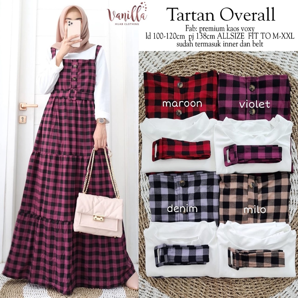 TARTAN OVERALL SET BY VANILLA | TARTAN OVERALL SETELAN INNER LD 100-120CM BAHHAN KAOS VOXY FREE BELT